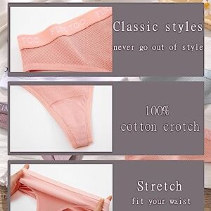 FINETOO Cotton Thongs for Women Breathable Stretch Hipster Panties Sexy Thong Underwear S-XL