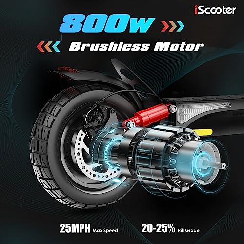iScooter Electric Scooter Adult, 800W Motor E-Scooter Up to 25 Miles Range, Top Speed 25MPH, 10" Off Road Pneumatic Tires, Adjustable Handlebar Height Foldabable Commuting E Scooter for Adults