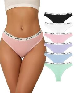 ugduck thongs for women pack, cotton thongs for women 6 pack cotton panties high rise breathable underwear s-xl multicolor