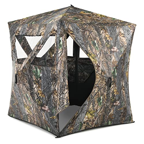 Safstar 3-Person Hunting Ground Blind, Pop-up Ground Deer Blind with Carrying Bag & Carrying Bag, 360 Degree Mesh Windows & 270° Perspective Camouflage Hunting Blind Tent for Deer Turkey Hunting