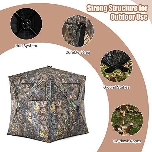 Safstar 3-Person Hunting Ground Blind, Pop-up Ground Deer Blind with Carrying Bag & Carrying Bag, 360 Degree Mesh Windows & 270° Perspective Camouflage Hunting Blind Tent for Deer Turkey Hunting