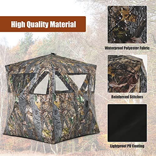 Safstar 3-Person Hunting Ground Blind, Pop-up Ground Deer Blind with Carrying Bag & Carrying Bag, 360 Degree Mesh Windows & 270° Perspective Camouflage Hunting Blind Tent for Deer Turkey Hunting