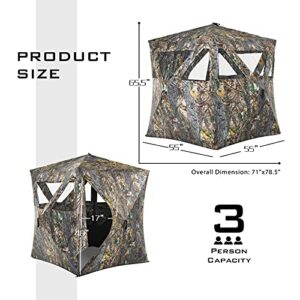 Safstar 3-Person Hunting Ground Blind, Pop-up Ground Deer Blind with Carrying Bag & Carrying Bag, 360 Degree Mesh Windows & 270° Perspective Camouflage Hunting Blind Tent for Deer Turkey Hunting