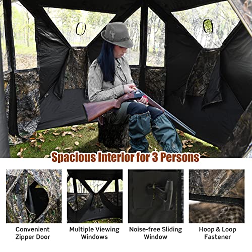 Safstar 3-Person Hunting Ground Blind, Pop-up Ground Deer Blind with Carrying Bag & Carrying Bag, 360 Degree Mesh Windows & 270° Perspective Camouflage Hunting Blind Tent for Deer Turkey Hunting