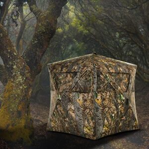 Safstar 3-Person Hunting Ground Blind, Pop-up Ground Deer Blind with Carrying Bag & Carrying Bag, 360 Degree Mesh Windows & 270° Perspective Camouflage Hunting Blind Tent for Deer Turkey Hunting
