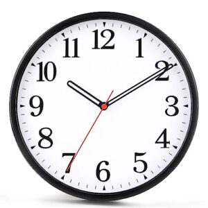 wall clock modern 9 inch battery operated wall clocks - silent non ticking classic small analog clock for office, home, bathroom, kitchen, bedroom, school, living room(black)