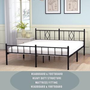 Emiosmt 14in Metal Bed Frame King Size with Headboard and Footboard, Heavy Duty Mattress Foundation with Steel Slats Support, No Box Spring Needed, Non-Slip, Noise Free, Easy Assembly, Black