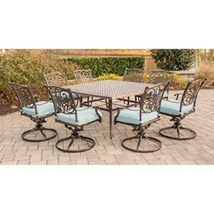 Hanover Traditions 9-Piece Rust-Free Aluminum Outdoor Patio Dining Set, 8 Swivel Rockers and Aluminum Square Dining Table & DC America UBP18181-BR 18-Inch Cast Stone Umbrella Base