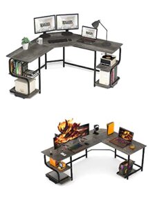 teraves 64.84" modern l shaped desk with shelves and 69 inch reversible l shaped corner gaming desk with storage shelves
