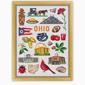 Ohio Collection CS1932 - Counted Cross Stitch KIT#2 Prime. Set of Threads, Needles, AIDA Fabric, Needle Threader, Embroidery Clippers and Printed Color Pattern Inside.