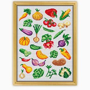 Vegetables Collection CS1657 - Counted Cross Stitch KIT#2 Prime. Set of Threads, Needles, AIDA Fabric, Needle Threader, Embroidery Clippers and Printed Color Pattern Inside.