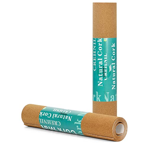 CREHNIL Natural Self Cork Roll with Adhesive Backing 1/8 Inch Drawer Shelf Liner Peel and Stick 18 * 48IN 2 Pack