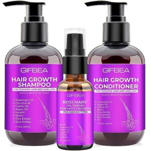 Hair Growth Shampoo and Conditioner Set W/Rosemary Oil Hair Growth Serum,Biotin Argan Oil Castor Oil Coconut Keratin Shampoo for Thinning Hair and Hair Loss,Deep Conditioner for Dry Damaged Curly Hair