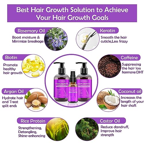 Hair Growth Shampoo and Conditioner Set W/Rosemary Oil Hair Growth Serum,Biotin Argan Oil Castor Oil Coconut Keratin Shampoo for Thinning Hair and Hair Loss,Deep Conditioner for Dry Damaged Curly Hair