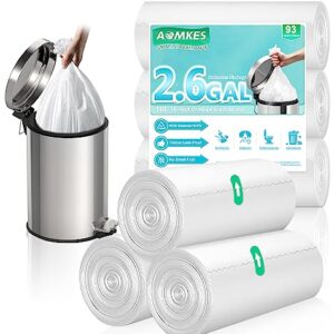 AOMKES 2.6 Gallon Small Trash Bags - 93 Counts Bathroom Garbage Bags,Unscented Wastebasket Liners,Strong Kitchen Bin Bags,10Liters White Trash Bags For Office,Bedroom,Living Room,43x50CM