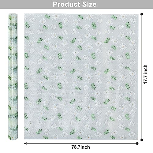 Shelf Liner, Waterproof Refrigerator Liner, Drawer Liners for Kitchen Cabinet, Bathroom Sink Mat No Slip Cupboard Mats Non Adhesive Fridge Liner EVA Place Mats Roll - Leaf Daisy 17.7"×78.7"