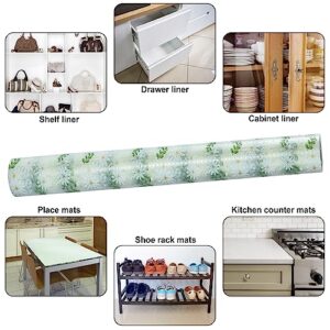 Shelf Liner, Waterproof Refrigerator Liner, Drawer Liners for Kitchen Cabinet, Bathroom Sink Mat No Slip Cupboard Mats Non Adhesive Fridge Liner EVA Place Mats Roll - Leaf Daisy 17.7"×78.7"