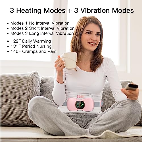 Portable Heating Pad for Cramps, Cordless Menstrual Heating Pad, Period Pain Relief Heating Pad with 3-Speed Heat Adjustment and 3 Massage Modes for Belly Back Pain Relief for Girls Women Wife (Pink)