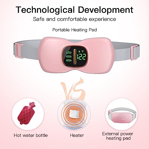 Portable Heating Pad for Cramps, Cordless Menstrual Heating Pad, Period Pain Relief Heating Pad with 3-Speed Heat Adjustment and 3 Massage Modes for Belly Back Pain Relief for Girls Women Wife (Pink)