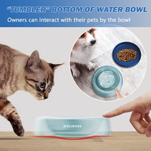 12oz 2 in 1 Cat Water Bowl Dog Water Bowl - Cat Food Bowl & Whisker Fatigue Cat Bowl Plate for Indoor Outdoor, Detachable Wobble Dog Interactive Cat Bowls, Pet Travel Bowls Blue