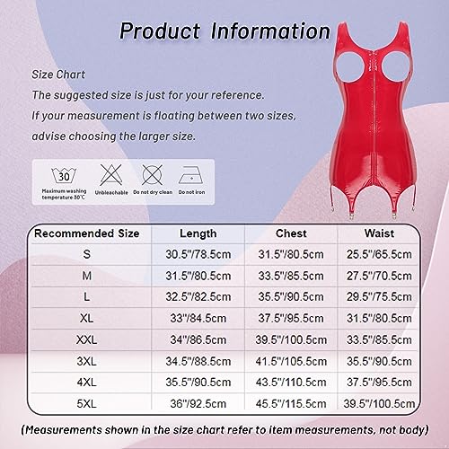 YiZYiF Women's Wetlook Sexy Leather Dress Open Breast Cupless Bodycon Zipper Mini Dress Clubwear Garter Red Medium