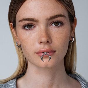 L'VOW Cyber Punk Futuristic Unisex Lip Wrap Cuff Irregular Non-Piercing Lip Clip Jewelry Cyborg Face Accessories(Silver-10)