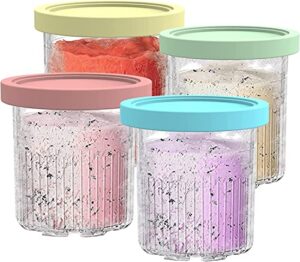 containers replacement for ninja creami pints and lids - 4 pack, 24oz cups compatible with nc500 nc501 series ice cream maker - dishwasher safe, leak proof lids pink/mint/yellow/blue