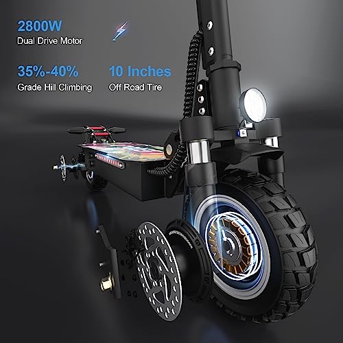 Electric Scooter 2800w Motor, 60 Miles Long Range & 40 MPH Speed, Upgraded 52V 25AH Battery, 10'' Heavy Duty Off-Road Tire, Electric Scooter for Adults