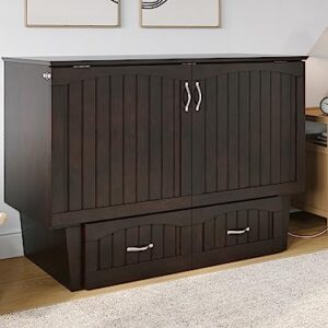 AFI, Nantucket Murphy Bed Chest with 6 inch Memory Foam Folding Matttress, Built-in Charging Station and Storage Drawer, Full, Espresso