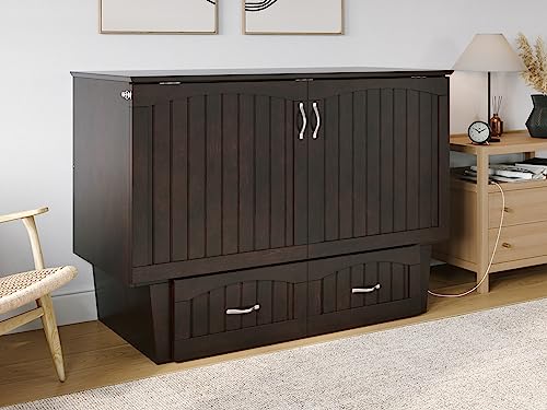 AFI, Nantucket Murphy Bed Chest with 6 inch Memory Foam Folding Matttress, Built-in Charging Station and Storage Drawer, Full, Espresso