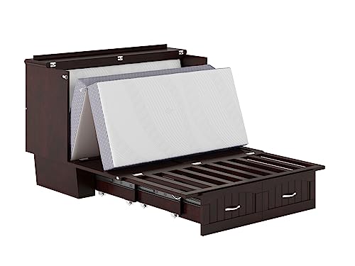 AFI, Nantucket Murphy Bed Chest with 6 inch Memory Foam Folding Matttress, Built-in Charging Station and Storage Drawer, Full, Espresso