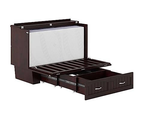 AFI, Nantucket Murphy Bed Chest with 6 inch Memory Foam Folding Matttress, Built-in Charging Station and Storage Drawer, Full, Espresso