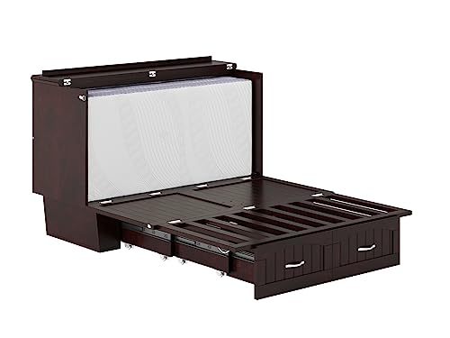 AFI, Nantucket Murphy Bed Chest with 6 inch Memory Foam Folding Matttress, Built-in Charging Station and Storage Drawer, Full, Espresso