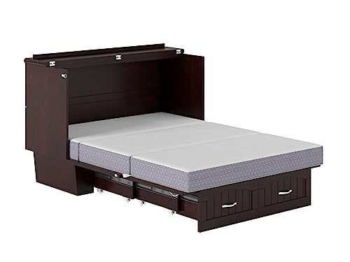 AFI, Nantucket Murphy Bed Chest with 6 inch Memory Foam Folding Matttress, Built-in Charging Station and Storage Drawer, Full, Espresso