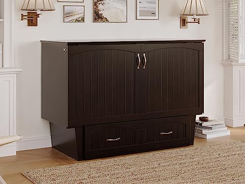 AFI, Nantucket Murphy Bed Chest with 6 inch Memory Foam Folding Matttress, Built-in Charging Station and Storage Drawer, Full, Espresso