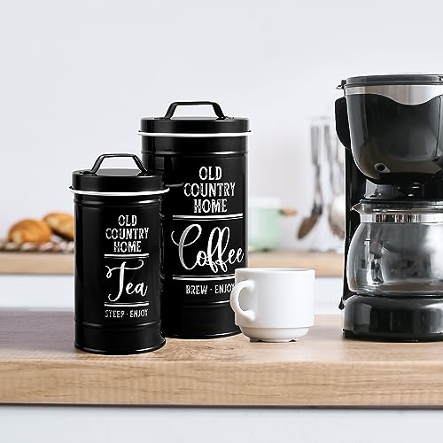 DAYYET Black Canisters Sets for the Kitchen, Airtight Kitchen Canisters for Countertop, Flour and Sugar Containers, Tea Coffee Sugar Canister Set, Black Kitchen Decor and Accessories, Set of 4