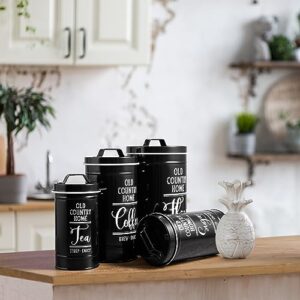 DAYYET Black Canisters Sets for the Kitchen, Airtight Kitchen Canisters for Countertop, Flour and Sugar Containers, Tea Coffee Sugar Canister Set, Black Kitchen Decor and Accessories, Set of 4