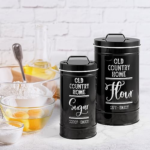 DAYYET Black Canisters Sets for the Kitchen, Airtight Kitchen Canisters for Countertop, Flour and Sugar Containers, Tea Coffee Sugar Canister Set, Black Kitchen Decor and Accessories, Set of 4