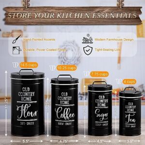 DAYYET Black Canisters Sets for the Kitchen, Airtight Kitchen Canisters for Countertop, Flour and Sugar Containers, Tea Coffee Sugar Canister Set, Black Kitchen Decor and Accessories, Set of 4