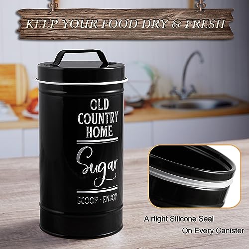 DAYYET Black Canisters Sets for the Kitchen, Airtight Kitchen Canisters for Countertop, Flour and Sugar Containers, Tea Coffee Sugar Canister Set, Black Kitchen Decor and Accessories, Set of 4