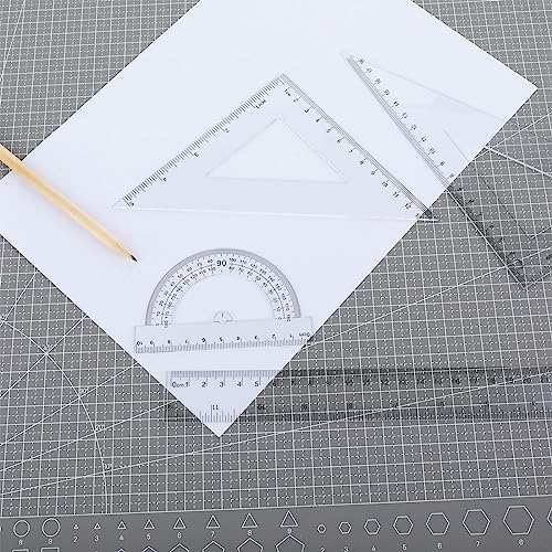 Thinp 4 Pieces Ruler Set Includes 12 Inch Straight Ruler Triangle Ruler and Protractor Math Geometry Tool Shatterproof Plastic Rulers Clear Ruler Measuring Tool for School Office Home Supplies