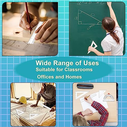 Thinp 4 Pieces Ruler Set Includes 12 Inch Straight Ruler Triangle Ruler and Protractor Math Geometry Tool Shatterproof Plastic Rulers Clear Ruler Measuring Tool for School Office Home Supplies