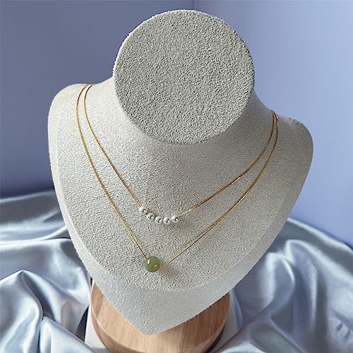 FOOIND Real Natural Hetian Jade Necklace for Women Girl, Handmade Crystal Pearl Green Jade Necklace Choker Pendant as Gift for Friends, Mother, Lover (925 Sterling Silver with Real Gold Plated)