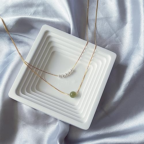 FOOIND Real Natural Hetian Jade Necklace for Women Girl, Handmade Crystal Pearl Green Jade Necklace Choker Pendant as Gift for Friends, Mother, Lover (925 Sterling Silver with Real Gold Plated)