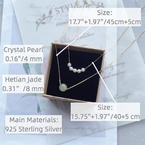 FOOIND Real Natural Hetian Jade Necklace for Women Girl, Handmade Crystal Pearl Green Jade Necklace Choker Pendant as Gift for Friends, Mother, Lover (925 Sterling Silver with Real Gold Plated)