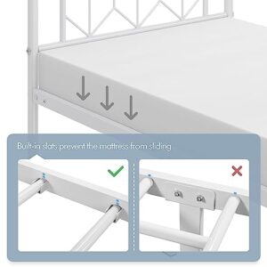 Yaheetech Metal Platform Bed Frame Mattress Foundation with Diamond Pattern Headboard/Footboard/Heavy Duty Steel Slat Support/Under Bed Storage/No Box Spring Needed/Twin Size White