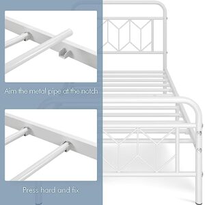 Yaheetech Metal Platform Bed Frame Mattress Foundation with Diamond Pattern Headboard/Footboard/Heavy Duty Steel Slat Support/Under Bed Storage/No Box Spring Needed/Twin Size White