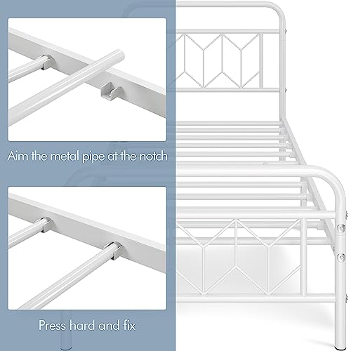 Yaheetech Metal Platform Bed Frame Mattress Foundation with Diamond Pattern Headboard/Footboard/Heavy Duty Steel Slat Support/Under Bed Storage/No Box Spring Needed/Twin Size White