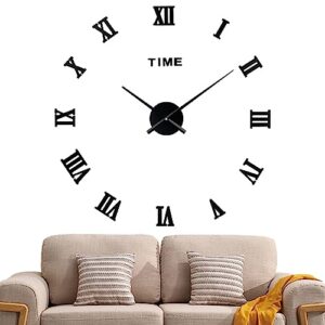 lidnady roman numerals diy wall clock,3d frameless wall clock,large modern design decor sticker diy wall clock kit for bedroom living room home decorations,adjustable size and easy to assemble (black)