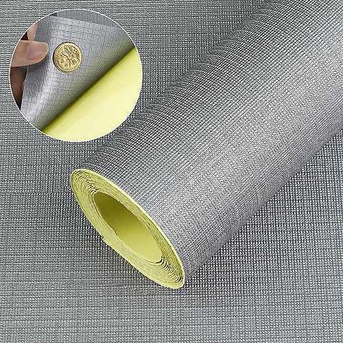 Self Adhesive Shelf Liner, Peel and Stick Drawer Liner Waterproof Contact Decor Liner with Grain Texture for Kitchen Walls Cabinets, Bedroom Classroom, Cover Book-17.5 x 118.1 inches, Silver Gray